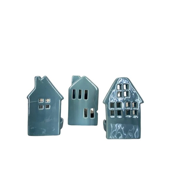 Woodland Wonders Blue Ceramic Decor‎ And Candleholders 3 Piece Set - Picture 1 of 7
